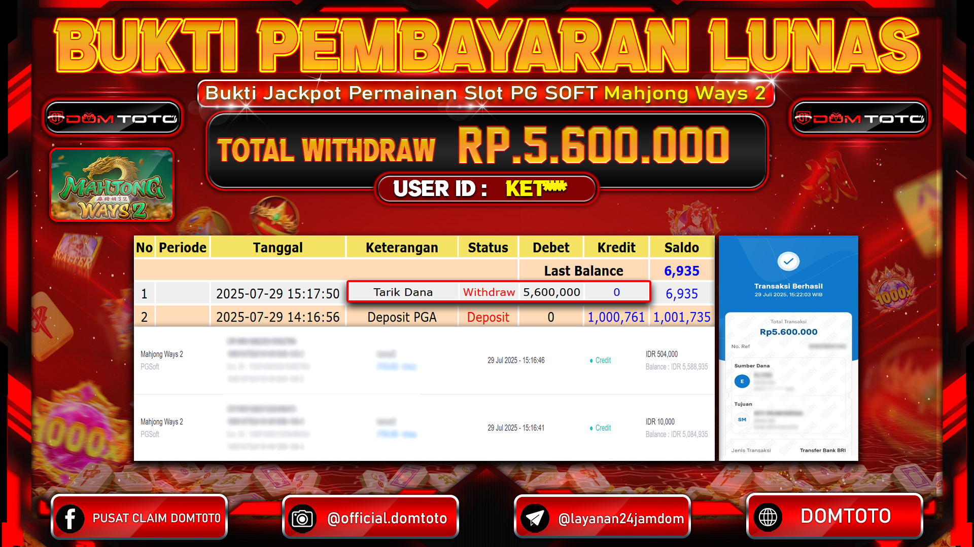JACKPOT SLOT MAHJONG WAYS 2 29 JULI 2025